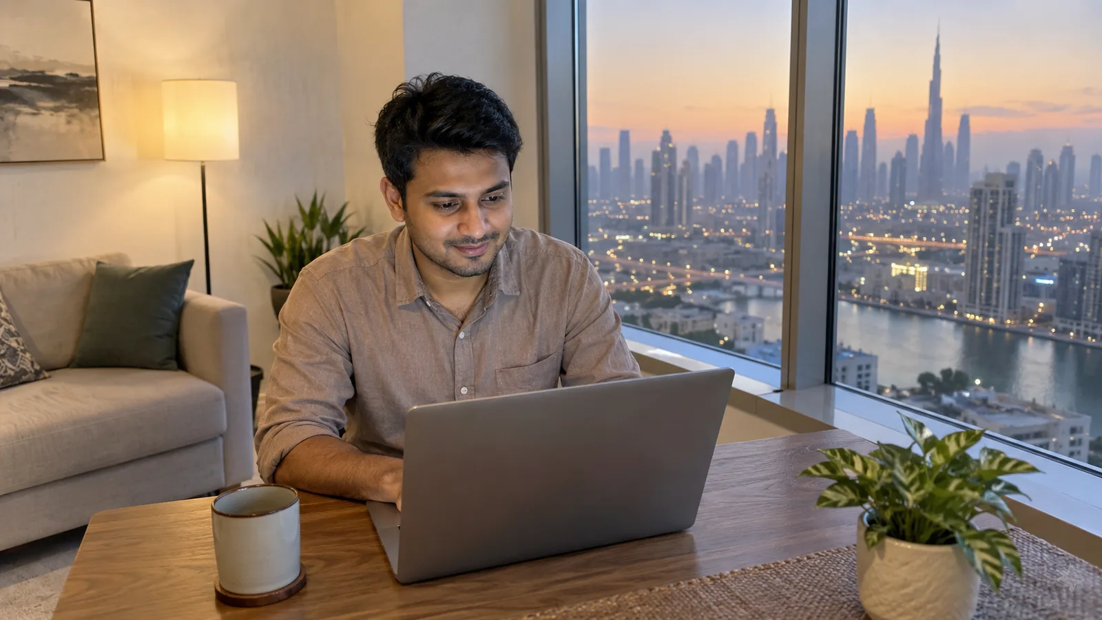 A Bangladeshi professional researches Australian postgraduate options from a Dubai apartment.